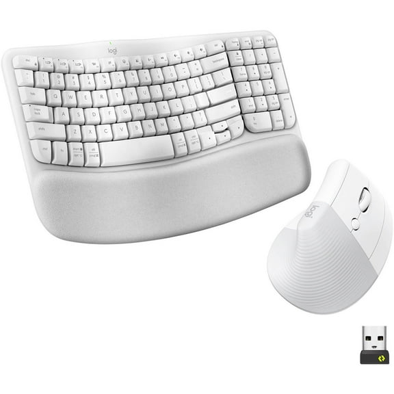 Logitech Wave Keys and Lift Ergonomic Wireless Keyboard and Mouse Combo, Off-White