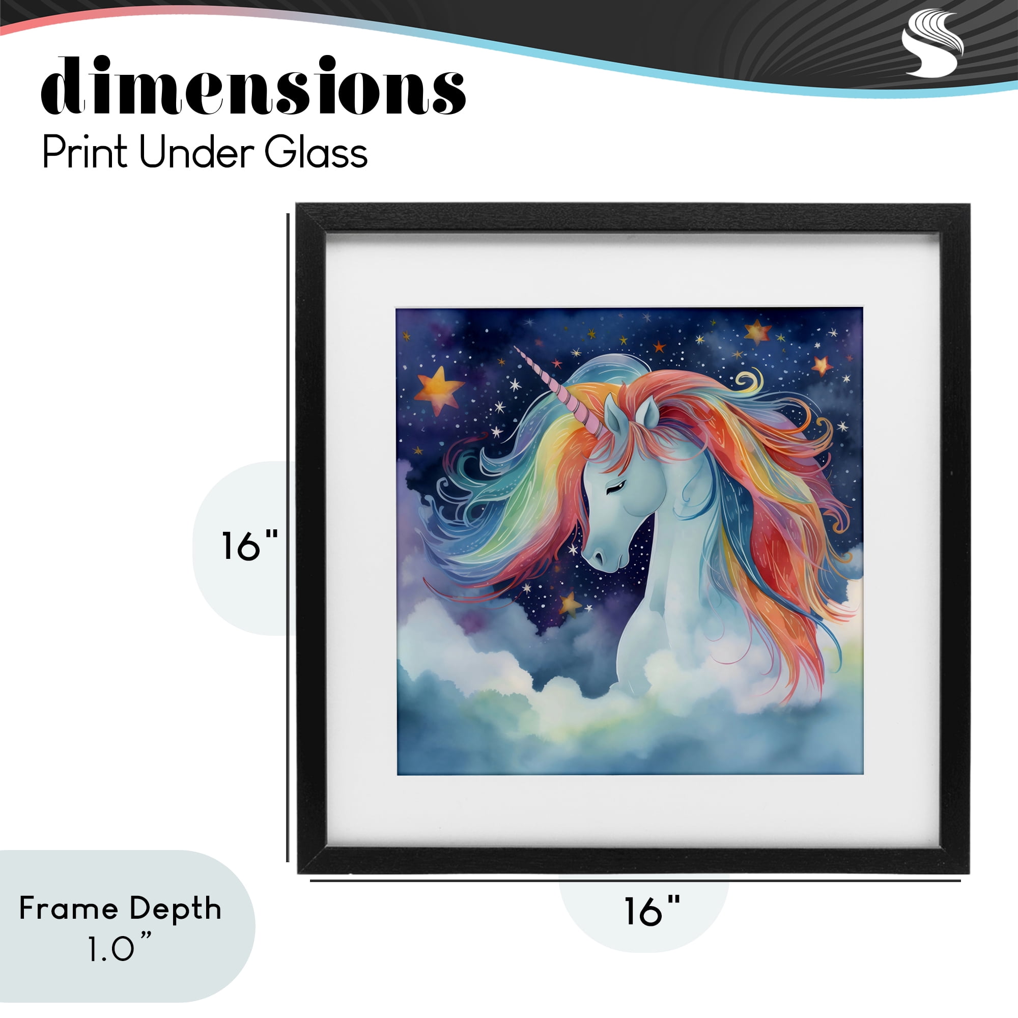 Stupell Industries Rainbow Mane Unicorn in Clouds Black Framed Print Under Glass, design by Creative Studio