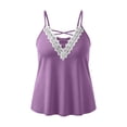 thumbnail image 7 of TEAJOPSUU Women's Plus Size Cami Tops Spaghetti Straps V Neck Sleeveless Tank Tops Trendy Lace Trim Crisscross Front Solid Summer Camisole Shirts Purple, 7 of 7
