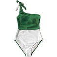 thumbnail image 3 of Women's One Piece Swimsuit Color Block One Shoulder Bowknot Bathing Suit, 3 of 7