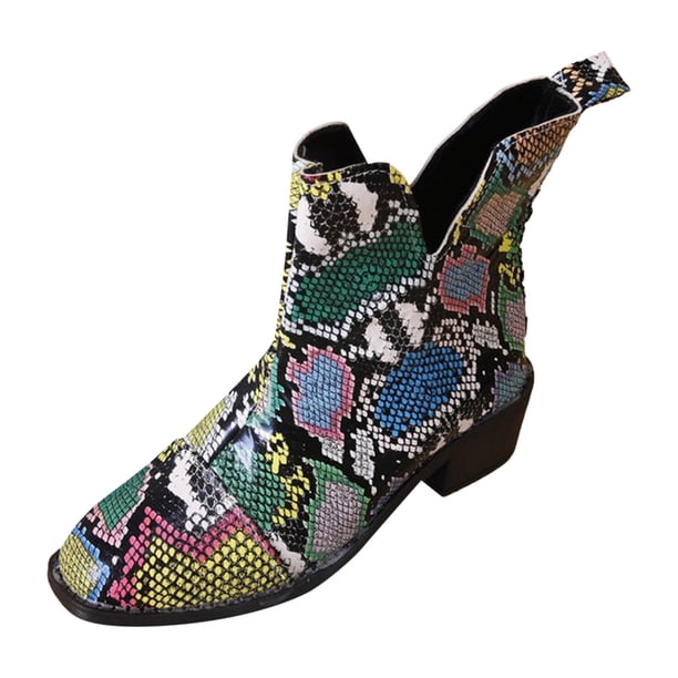 NECHOLOGY Botas Mujer Adulto Femenino Zapatos Botines mujer Zapatos de mujer grandes de otoño e invierno, zapatos informales de tacón bajo con estampado, botas para mujer (Blue, 8.5)