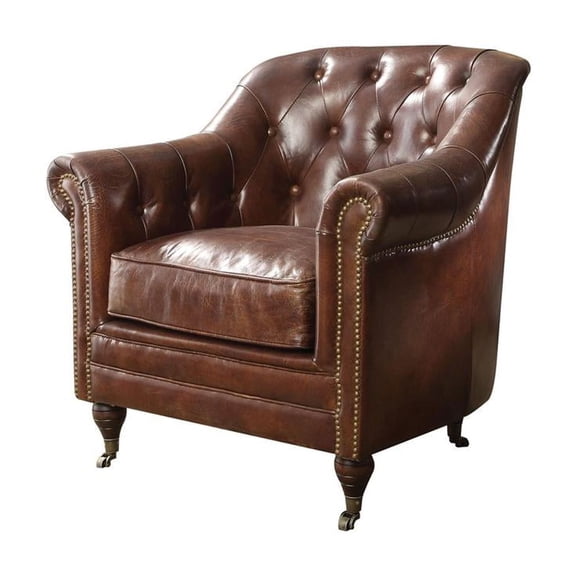 ACME Aberdeen Chair in Vintage Dark Brown Top Grain Leather