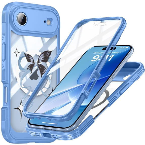 ELEHOLD Magnetic Case for iPhone Air with Built-in Screen Protector, Compatible with Mag Safe Accessories,Full Body Shockproof Clear Back Protective Case Cover for iPhone Air,Blue