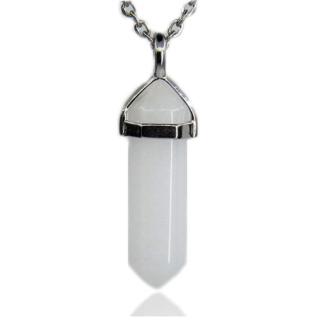 White Jade Gemstone Hexagonal Pointed Reiki Chakra Pendant Necklace 20"