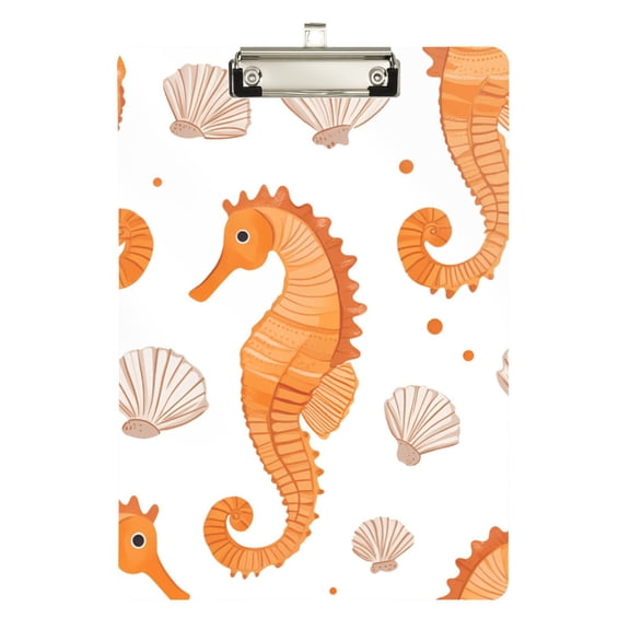FORMRS Acrylic Clipboard with Low Profile Clip Standard A4 Letter Size, 12.5" x 9", Orange Seahorse