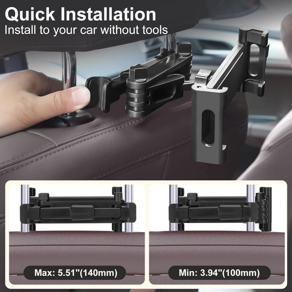UYGDUY-Tablet Holder for Car, 3 in 1 Extension Arm Adjustable Car Headrest Tablet Holder Road Trip Essentials Back Seat Tablets Cars Mount Compatible with iPad Pro, Air, Mini, 4.7-11" Devices