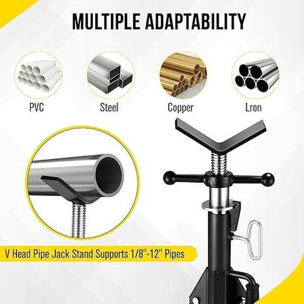 Heavy-Duty Adjustable Folding Pipe Jack Stand | 2500 Lbs Load Capacity with Portable Folding Legs 28-52 Inch Height Adjustable 1/8"-12" Capacity，Black