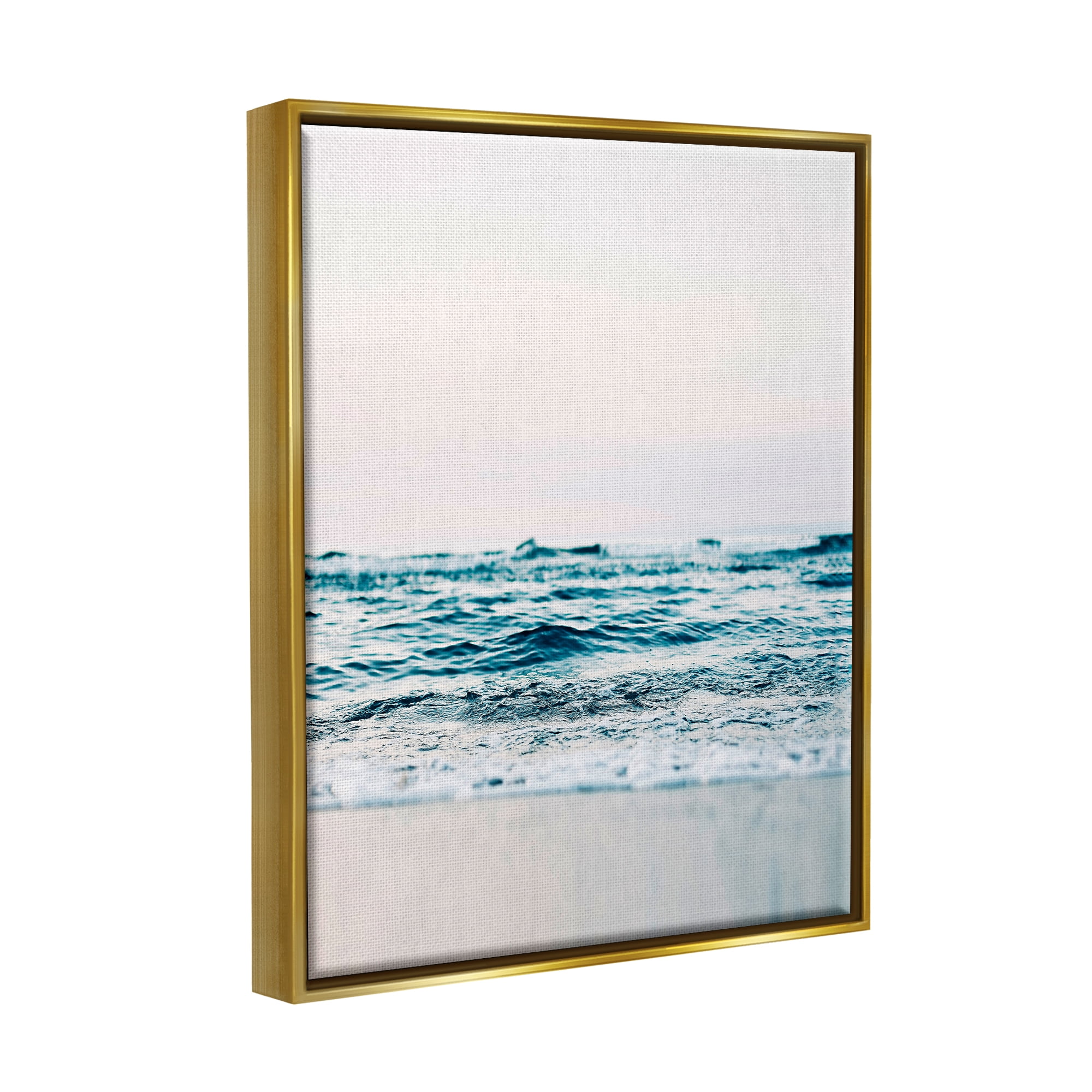 Stupell Industries Ocean Waves on Shore Nature Photography Gold Floater Framed Art Print Wall Art, 17 x 21