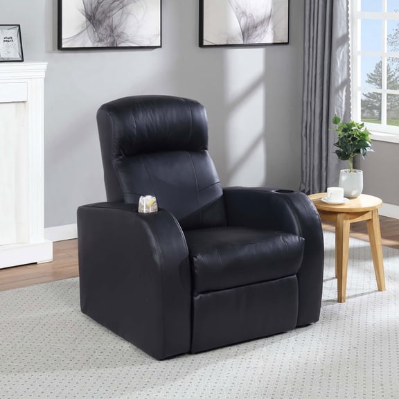 Miekor Furniture Black Upholstered Recliner with Cup Holder W5U437