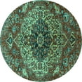 thumbnail image 1 of Ahgly Company Machine Washable Indoor Round Medallion Turquoise Blue Traditional Area Rugs, 3' Round, 1 of 4