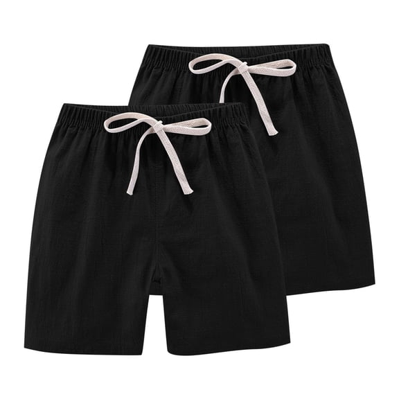 YunPes Boys Girls Summer Cotton Linen Shorts 2 Pack Casual Comfy Loose Elastic Waist Pants Toddler Kids Lightweight Beach Shorts
