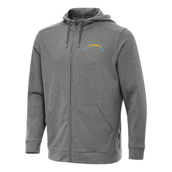 Men's Antigua Heather Black Los Angeles Chargers Effortless Full-Zip Hoodie