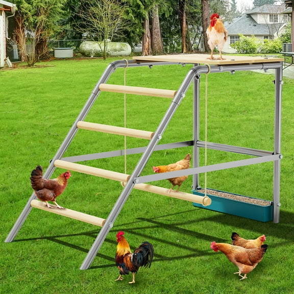 Chicken Perch for Coop with Swing & Ladder - Multi-Level Roosting Bars for Backyard Poultry, Fun Roost Toys for Hens and Chickens, Easy to Install Coop Accessories