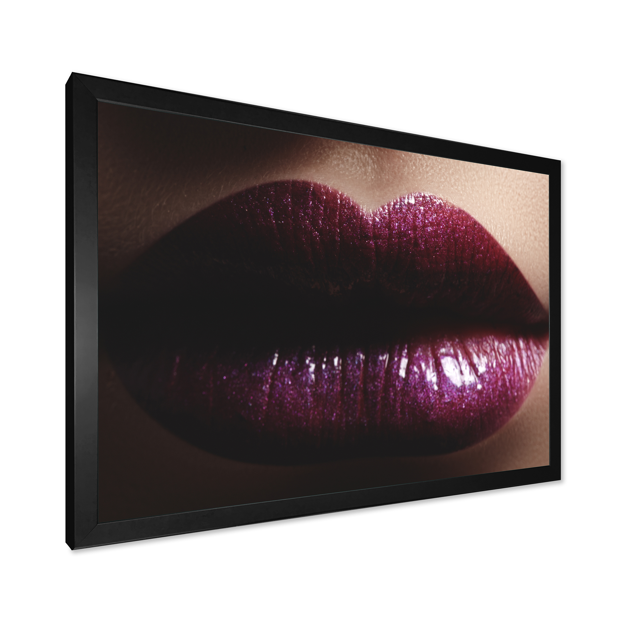 Designart 'Close-Up Of Woman Plump Lips With Glitter' Modern Framed Art Print