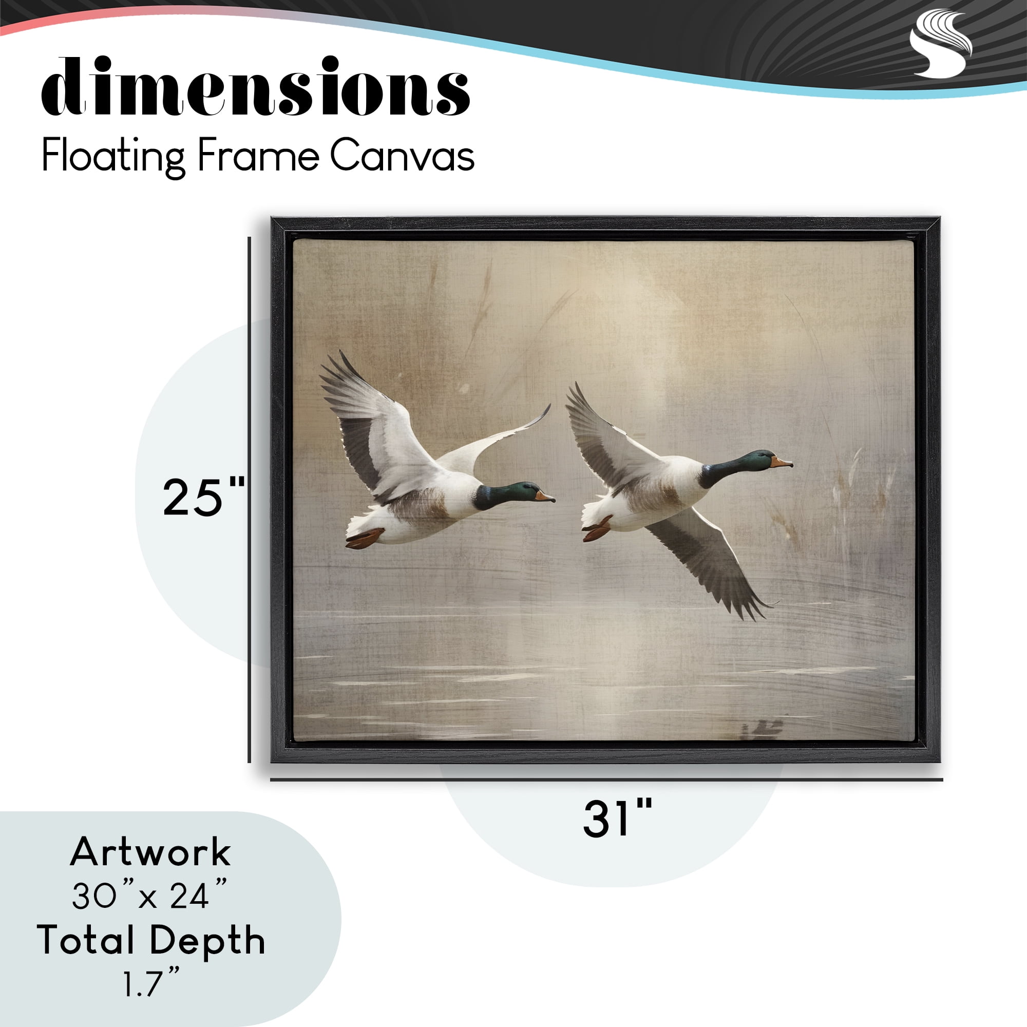 Stupell Industries Mallard Ducks over Pond Black Framed Floater Canvas Wall Art, design by Susan Arnot