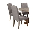 thumbnail image 4 of 2pc Brown Finish Side Chair Beige Fabric Upholstered Seat Nailhead Trim Accent Dining Room Wooden Furniture, 4 of 4