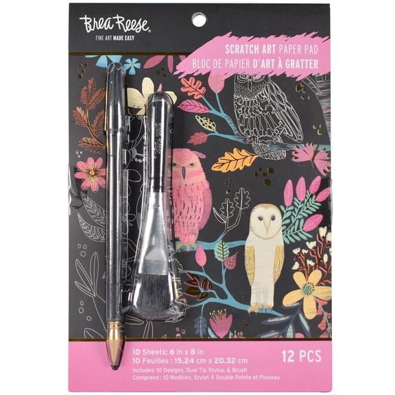 Brea Reese Scratch Art Paper Pad - Owl & Moon - Metallic Guided Art, 6x8