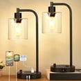 thumbnail image 1 of Juego de 2 lámparas de mesa industriales con puertos USB C+A y tomacorriente, totalmente regulables, para dormitorios, mesita de noche, lámpara de escritorio con pantalla de vidrio para lectura, sala, 1 of 8