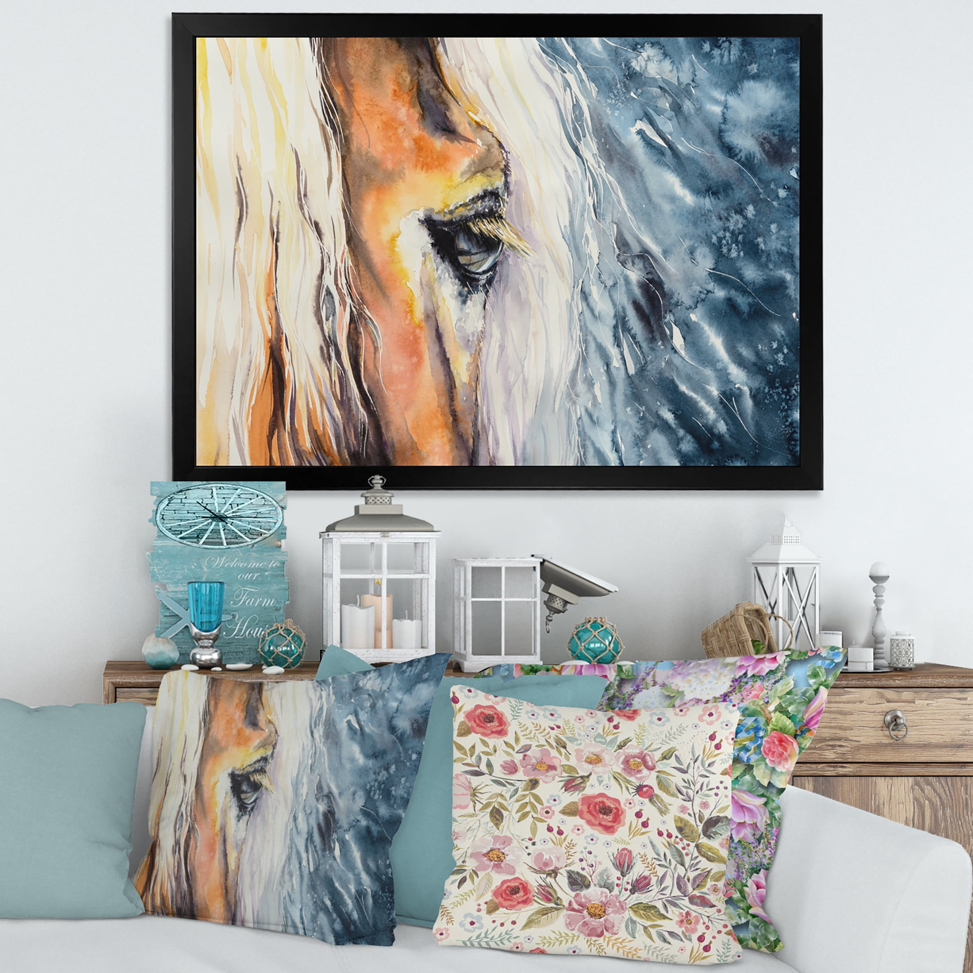 Designart 'Abstract Close-Up of A Beautiful Horses Eye II' Farmhouse Framed Art Print