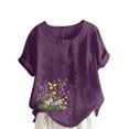 thumbnail image 3 of Wiyuqeen Women's Linen Cotton Floral Shirts Summer Beach Rolled Short Sleeve Casual Loose Blouses Tunic Tops Plus Size Blusas Para Mujer, 3 of 6