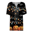 thumbnail image 5 of YDFCWXW Halloween Shirts for Women Short Sleeve Button Down V Neck Halloween Print Loose Fit Tops Dressy Shirt Dark Gray, L, 5 of 5