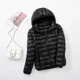 thumbnail image 3 of Chaqueta de plumón de pato para mujer, abrigo corto ajustado con capucha, color blanco cálido, talla grande 5XL, 6XL, 7XL, otoño e invierno, 2023, 3 of 5