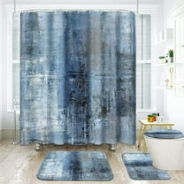 4 Pcs Shower Curtain Set, Blue and Grey Abstract Art Shower Curtain with Non-Slip Rugs, Toilet Lid Cover and Bath Mat, Bathroom Sets Decorations 72" x 72"