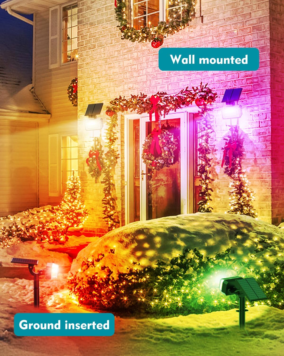 Solar RGB Spot Lights Outdoor, 8 pack, 49 LEDs, 7 Color Modes, IP65 Waterproof, Adjustable Christmas Flood Lights for Yard, Garden, Pathway