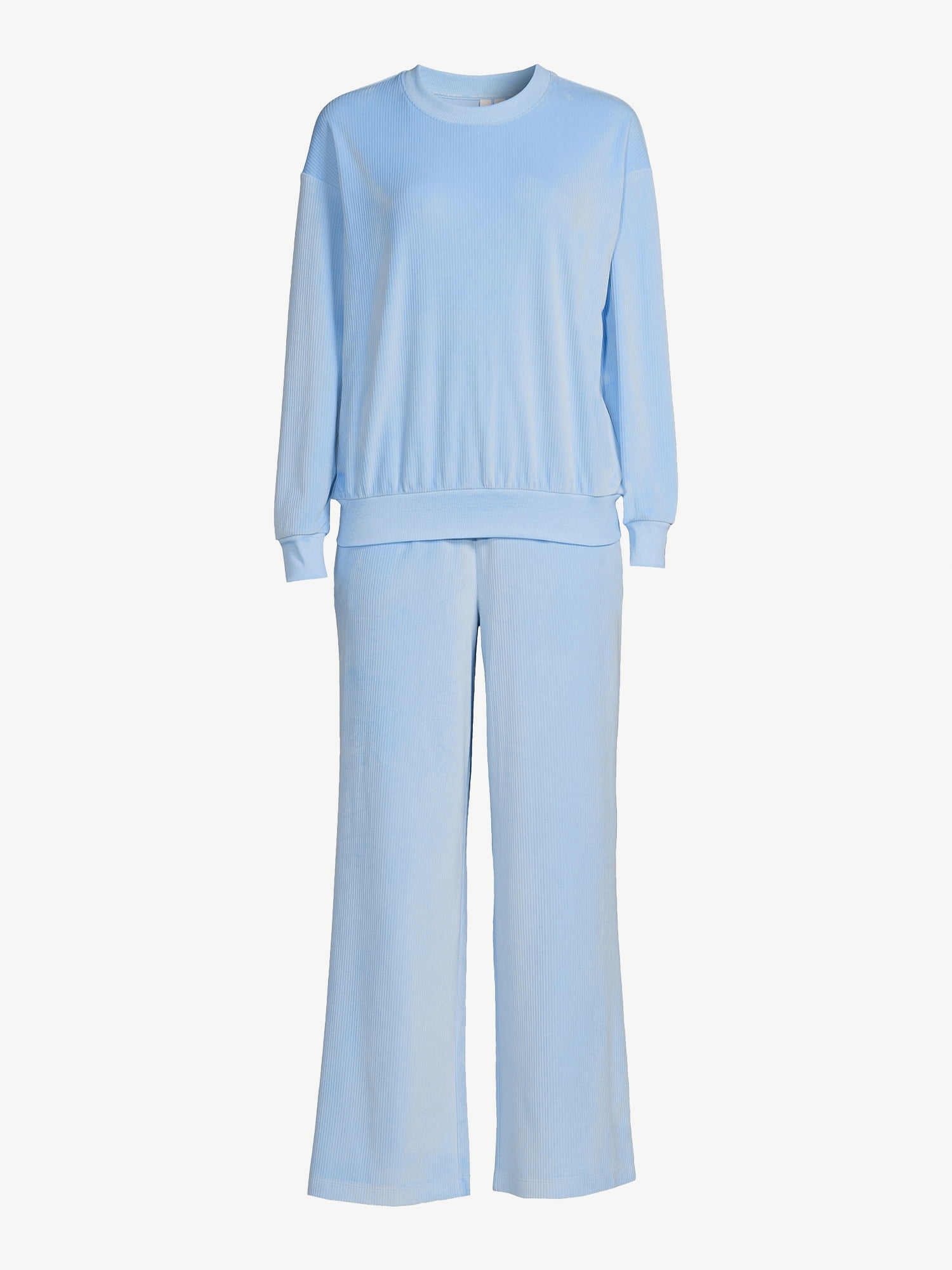 Joyspun Women's Ribbed Velour Top and Pants Pajama Set with Oversized  Scrunchie, 3-Piece, Sizes S to 3X 