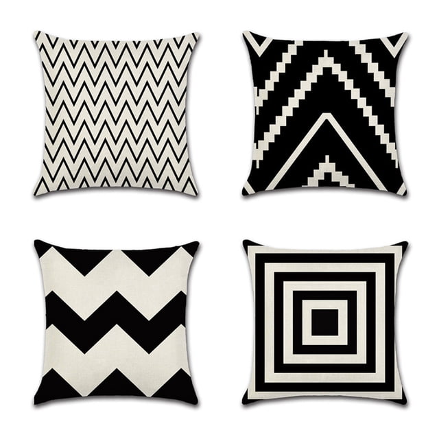 Juego de 4 fundas de almohada geométricas de 45 x 45 cm - Funda de cojín con diseño moderno (negro) Vhermosa BST3053949