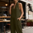 thumbnail image 5 of Neewe Womens Plain Linen Wide Leg Sleeveless Jumpsuits | V Neck Cutout High Waist Rompers, Breathable Lightweight, Beach Vacation Pants Outfit, Casual Dressy, Fall Winter Resort Wear, 5 of 9