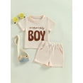 thumbnail image 2 of Bagilaanoe 2pcs Toddler Baby Boy Shorts Set Short Sleeve Letter Print T Shirt Tops + Shorts 6M 12M 18M 24M 3T Kids Casual Summer Clothes, 2 of 8