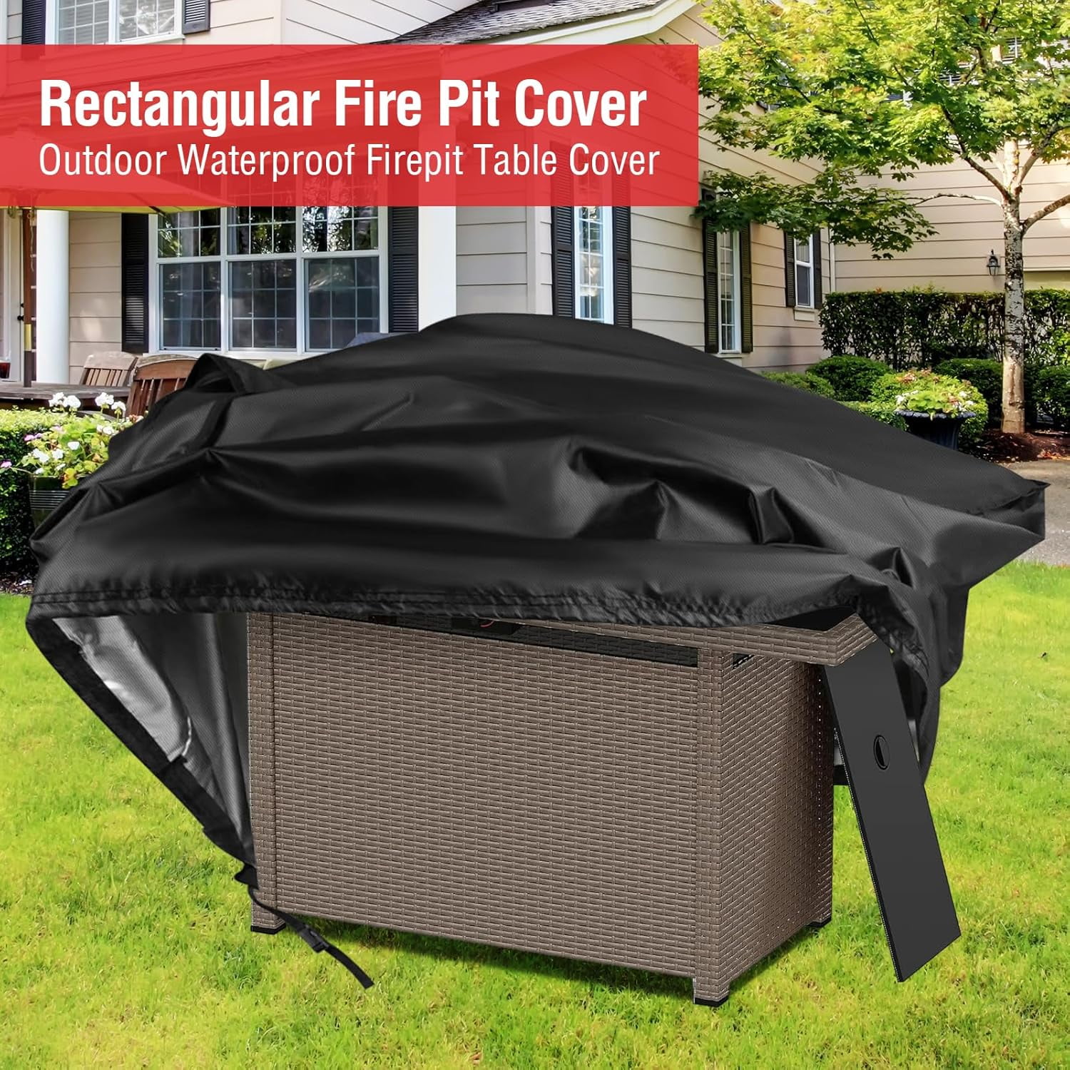 Saking Rectangular Fire Pit Cover for 52 inch Gas Fire Pit Table,Outdoor Waterproof Propane Firepit Table Cover - 52 X 34 X 25 Inch