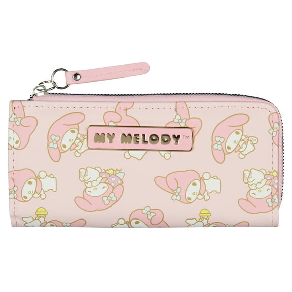 My Melody Allover Sweet Design Faux Leather Full Zip Wallet with Metal Logo Badge