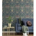 thumbnail image 3 of Seabrook Designs  Acanthus Floral Prepasted Wallpaper 20.5 in. W x 33 ft. L - Denim Blue & Salmon, 3 of 6
