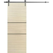 Sturdy Barn Door 32 x 84 inches | Planum 0014 Natural Veneer with Frosted Glass | Stainless Steel 6.6FT Rail Hangers Heavy Set | Solid Panel Interior Doors