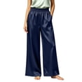 thumbnail image 2 of CHGBMOK Plus Size Women's Satin Pants Ruffled Waistband Wide Leg Pants High and Elastic Waist Trousers with Pockets, 2 of 8