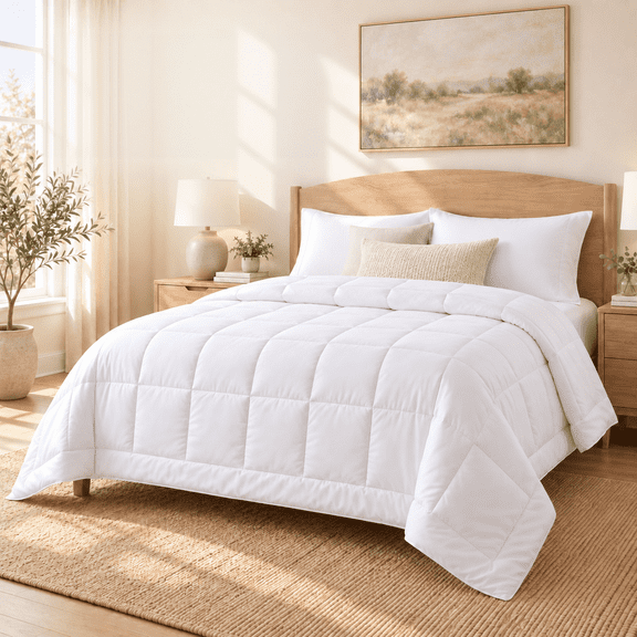 SUNNY HEAT Queen Comforter Duvet Insert, All Season Down Alternative Comforter, Soft Fluffy Box Quilted Bedding, White, 88 x 88 Inches