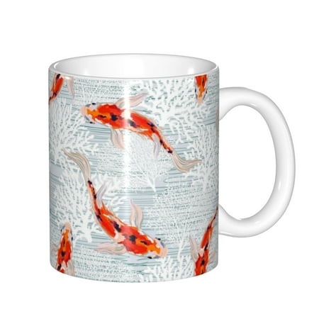 

Yiaed Koi Fish Corals Spring Summer Print Ceramics Coffee Large Handle Design Extra Large Tea and Coffee Cup for Office and Home Mugs