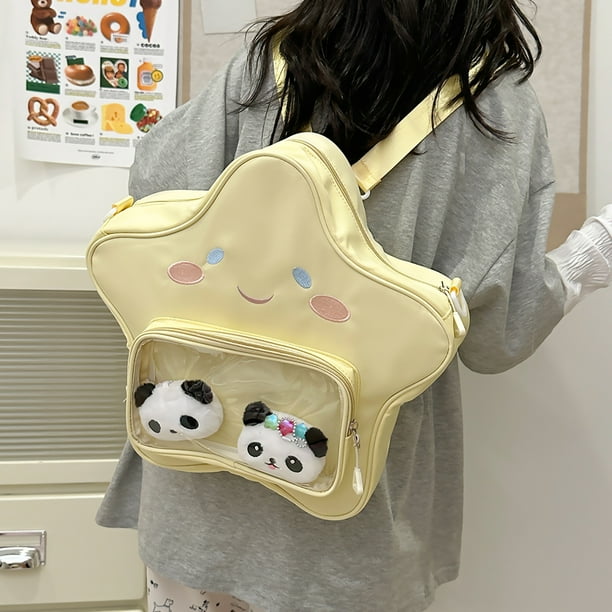 Mochila Bandolera Escolar para Mujer Con Bolsillo Transparente Nailon