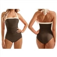 thumbnail image 3 of Traje de Baño de una Pieza con Control de Abdomen para Mujer, Estilo Retro, Estilo Halter. Marrón M, 3 of 7