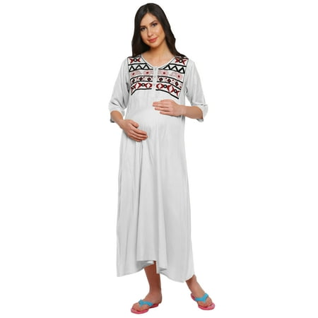 

Moomaya Women Button Placket Summer Rayon Slub Maternity Dress Casual Clothing
