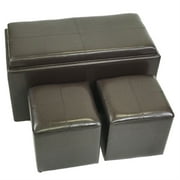 ViscoLogic Rectangulaire 4 pièces Pouf de rangement avec plateau de service et 2 petits poufs (brun foncé)