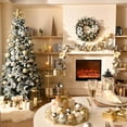 thumbnail image 2 of 6 Feet Pre-Lit Christmas Garland with Lights for Mantle, Lighted Outdoor Xmas Garland with White Gold Balls & Magnolia for Home Stairs Fireplace Table Centerpiece Indoor Holiday Decor, 2 of 6
