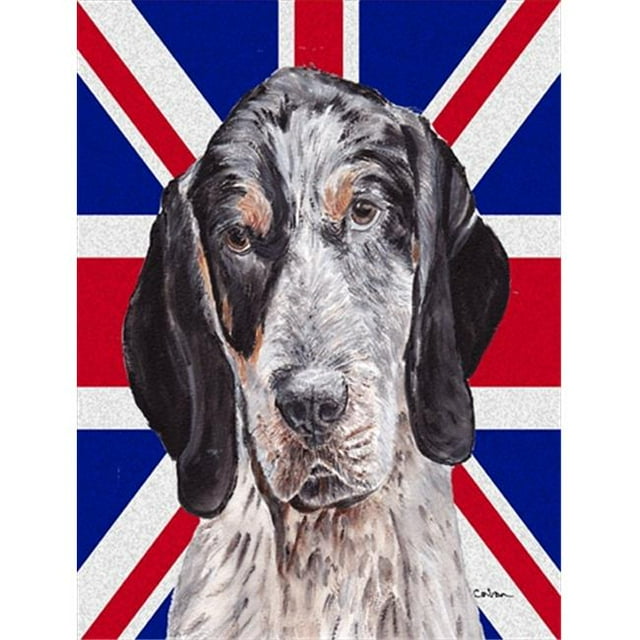 Blue Tick Coonhound avec Drapeau British Union Jack Taille Jardin