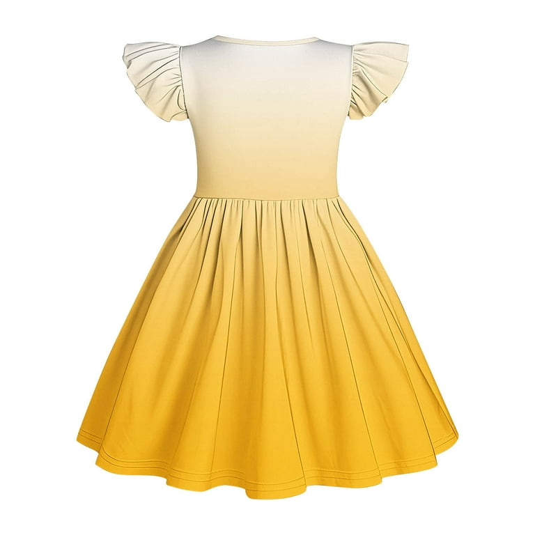 TGSLY Tween Girls Summer Bubble Dress Ruffle Sleeve Casual Tie Dye Gradient  Color Printed Elegant Party Princess Swing Beach Midi Dresses A-Yellow 3-4  Years - Walmart.com