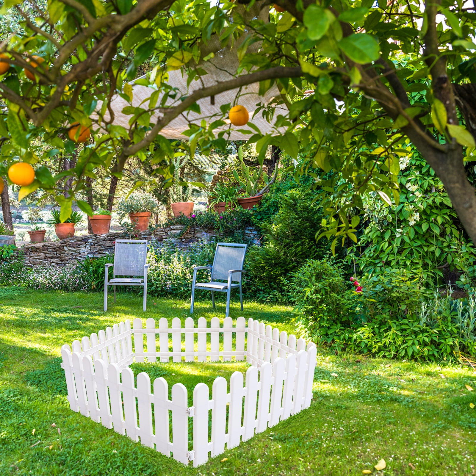HERFIER 5Pcs Garden Picket Fence Plastic White Edgings Decorative Landscape Path Panels 19.65x7.86x0.79in