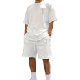 thumbnail image 2 of Letdown Mens Short Sleeve T Shirt and Shorts Set Casual Two Piece Outfit Lightweight Breathable Summer Lounge Athletic Wear (White2,XXXL), 2 of 4