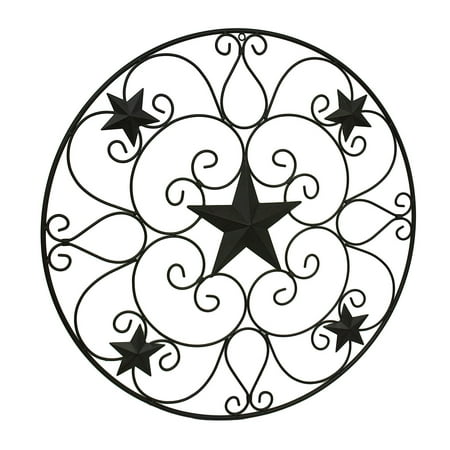 Princess Scroll Wall Hanging - Rustic Brown Metal Stars and Scrolls Indoor/Outdoor Wall Hanging 32 Inch