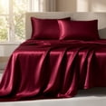 thumbnail image 2 of Lipa Satin Sheets Queen Sheet Set, Silky Luxury Bed Sheets With Deep Pocket,4 Pieces,Burgundy, 2 of 8